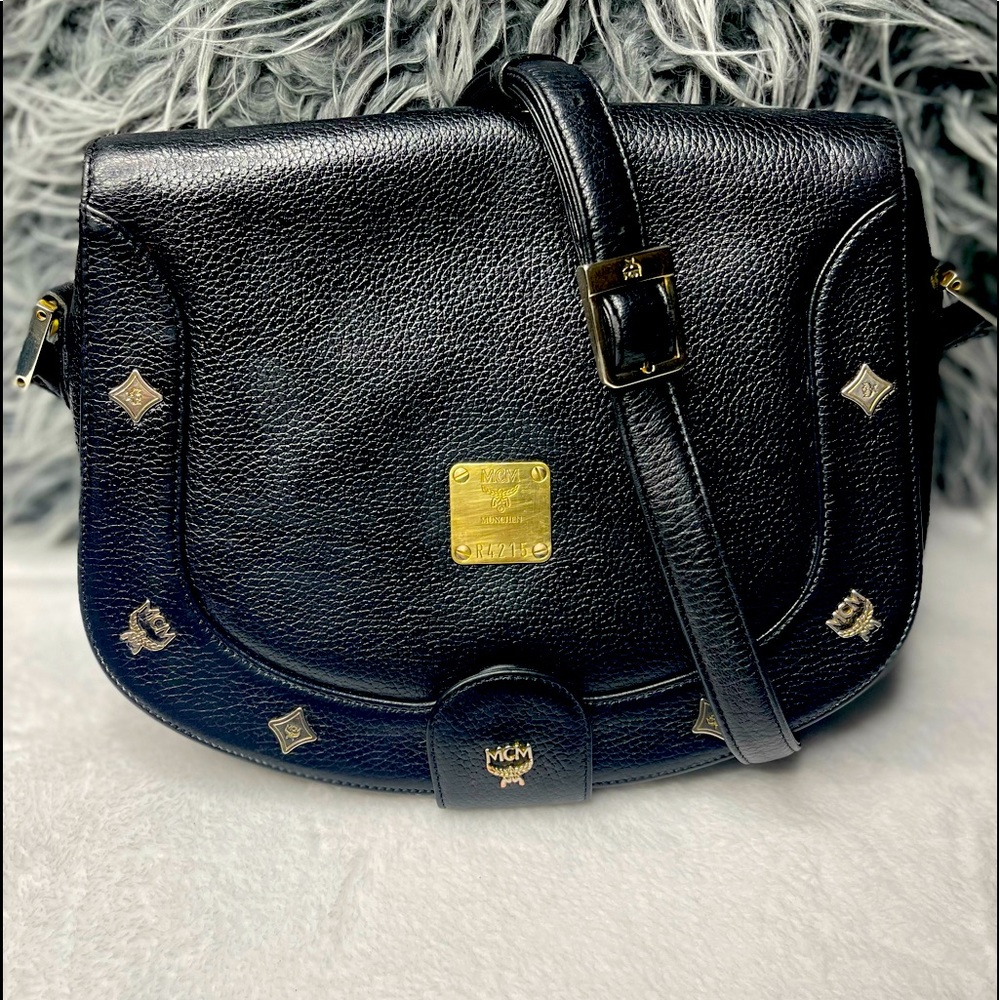 MCM Black Leather Flap Crossbody Bag